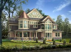 this is an artist's rendering of a victorian style house with lots of windows