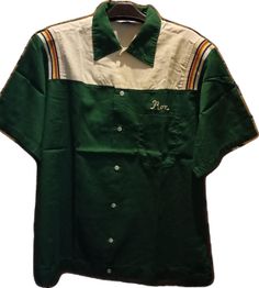 Green Retro Cotton Shirt, Retro Green Cotton Shirt, Retro Green Collared T-shirt, Green Cotton Crew Neck Camp Shirt, Vintage Green Collared T-shirt, Vintage Green Cotton Shirt, Vintage Bowling Shirts, Vintage Bowling, Bowling Shirts