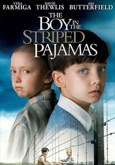 the boy in the striped pajamas movie poster with two boys looking over a barbed wire fence