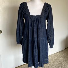 Never Worn.Super Cute Mini Dress/Tunic From Free People. Denim. Boho. Vintage Look. Wear With Espadrilles Or Boots And Leggings. Up To You! It Has Pockets. Square Neck. Very Roomy- I Wear A Medium Or 6/8 In Dresses And Got This In Xs. Casual Dark Wash Denim Dress For Brunch, Brunch Denim Blue Cotton Dress, Cotton Denim Dress For Brunch, Denim Blue Cotton Dress For Brunch, Bohemian Long Sleeve Denim Blue Dress, Bohemian Long Sleeve Denim Dress, Medium Wash Long Sleeve Cotton Mini Dress, Blue Bohemian Knee-length Mini Dress, Denim Blue Long Sleeve Cotton Mini Dress