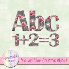 pink and silver christmas alphabet with flowers