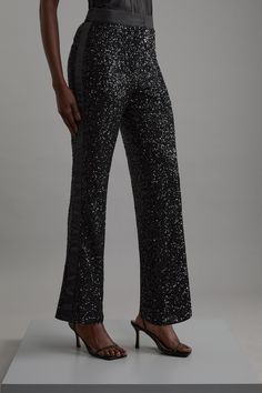 Experience Elevated Tailoring In A Pair Of Wide Leg Trousers, Featuring A Flattering, Relaxed Fit And A Comfortable High Waistline. The Sparkling Sequisn Make These Trousers An Instant, Party Ready Statement. Style With The Matching Shirt For A Co-Ordinating, For A Formal Look, Or With A T-Shirt And Trainers For A More Laid Back Approach. Sequin High Waist Wide Leg Trousers High Quality Stretch Fabric With Sparkling Sequins Comfortable High Waistline Flattering Wide Leg Fit Sleek, Minimal Design Petite Work Outfits, High Waist Wide Leg Trousers, Petite Wedding Guest Dresses, Black Experience, Plus Size Workwear, High Waisted Wide Leg Pants, Black Wide Leg Trousers, Tall Dresses, Outfits Petite