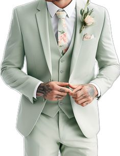 Green Fitted Three-piece Suit For Groom, Fitted Green Three-piece Suit For Groom, Fitted Green Three-piece Suit For Grooms, Green Tuxedo Style Three-piece Suit For Wedding, Green Three-piece Suit For Wedding With Suit Collar, Green Notch Lapel Blazer For Wedding, Fitted Green Three-piece Suit For Party, Green Fitted Tuxedo For Groom, Fitted Green Tuxedo For Groom