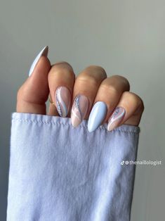 Blue Nail Designs Matte, Blue Abstract Nails, Blue Almond Nails, Baby Blue Nails, Matte Nails Design, Almond Nails Designs, Blue Nail Designs