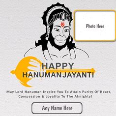 happy hanumann javanti greeting card with name and photo on white background