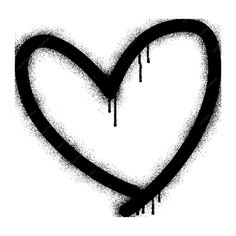 a black and white drawing of a heart with drips on it's side