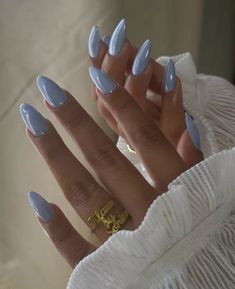 Light Gray Blue Nails, Winter Light Blue Nails, One Color Gel Nails, Silvery Blue Nails, Summer Nails Minimal, Blue Glazed Nails, Pretty Nails Blue, Blue Eye Nails, Teal Green Nails