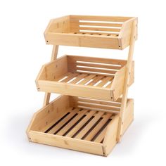 two wooden trays stacked on top of each other in the shape of a shelf