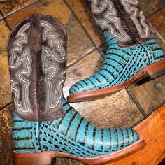 Beautiful Boots, Such A Different Color And Pattern. They Truly Stand Out From The Rest! Make Me An Offer! Western Turquoise Boots With Patina, Western Turquoise Boots For Rodeo, Blue Leather Western Heeled Boots, Womens Cowboy Boots Teal, Brown And Turquoise Cowboy Boots, Western Boots Women, Beautiful Boots, Shoes Heels Boots, Western Boots