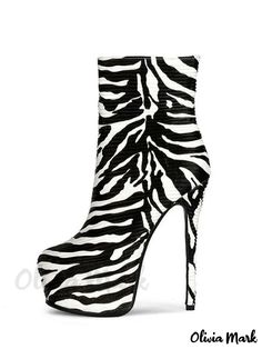 Olivia Mark - Classy Zebra Print Platform Stiletto Heel Ankle Boots for Women Ankle Boots For Women, Womens Stilettos, Socks And Heels, Platform Stilettos, Heel Ankle Boots, Platform Ankle Boots, Boots For Women, Mid Calf Boots, Heeled Ankle Boots