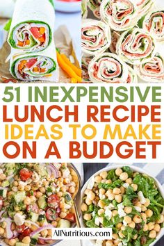 the ultimate lunch recipe ideas to make on a budget, including rolls and salads