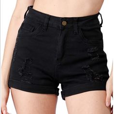 Black Distressed, High Waisted Denim Shorts. Super Cute, Brand New Without Tags! Purchased On Amazon! Tag Says Size Small, I Would Say They Would Fit Anywhere From Size 0-2! If You Have Any Questions, Feel Free To Ask! Offers Are Welcome Ripped Jeans Shorts, Distressed High Waisted Shorts, Ripped Jean Shorts, Shorts High Waisted, Black Jean Shorts, High Waisted Jean Shorts, Jeans For Short Women, High Waisted Shorts Denim, Cute Shorts