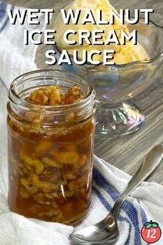 a glass jar filled with ice cream sauce