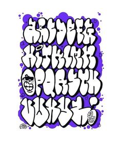 an image of graffiti written in purple and white