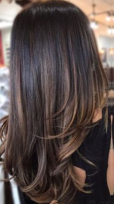 Minimal Caramel Highlights, Caramel Subtle Balayage, Brown Hair With Subtle Caramel Highlights, Waist Length Brunette Hair, Haircolor Ideas For Filipina, Dark Hair With Lighter Ends, Subtle Caramel Highlights On Dark Hair, Brown Hair With Caramel Highlights Layers, Brown Hair Balayage Layers