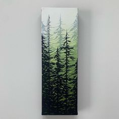 an acrylic painting of pine trees on a white wall in front of a grey background