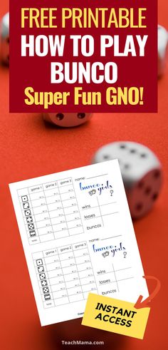 the free printable how to play bunco super fun gno game is on sale