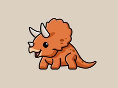 an orange dinosaur with horns on it's head