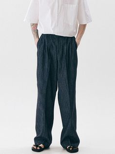 Editor's NotesBasic slacks pants with two tucks designed by TRIP LE SENS. These feature a wide silhouette with an elasticated band on the back of the waist too add comfort to the pants. The pants are made long with extra length on the hem to let you adjust the fit and length as you want. - Wide silhouette- Unisex item- Pintuck detail- Versatile item- Elasticated band on the backMeasurements(in.)Size: S / M / LLength: 41.7 / 42.9 / 44.1 in.Waist: 11.4 / 11.8 / 12.1 in.Thigh: 13 / 13.4 / 13.8 Slacks Pants, Slack Pants, Care Label, Pin Tucks, Trousers, Mens Outfits, Pants, Clothes