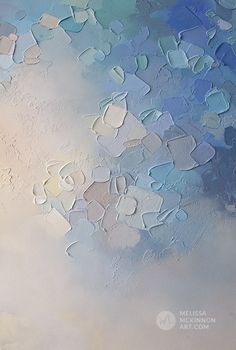 an abstract painting with blue and white colors