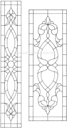 two stained glass panels, one with an ornamental design and the other with a flower