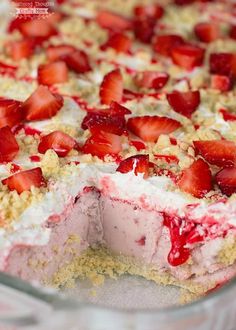 a dessert with strawberries and cream in it