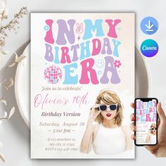 a birthday party with an image of a woman on her phone