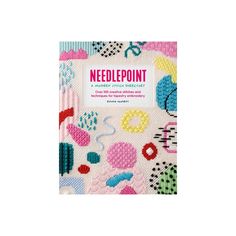 needlepoint book with colorful designs on the front and back cover, featuring an image of various