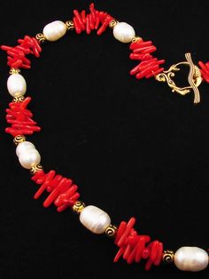 Red Coral White Pearl Beaded Necklace Natural Stick Coral Gold Jewelry Necklace Pearl White Color, Necklace Woman, Pearl Beaded Necklace, Woman Jewelry, Black Coral, Beads Jewellery, Coral And Gold, Gold Jewelry Necklace, Coral Jewelry