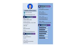 a blue and purple resume with an image of a man