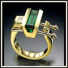 Gold Plated Simulated Emerald & Cz Ring Nwot Bijoux Art Nouveau, Jun 2023, Green Stone Rings, Rings Rings, Geometric Ring, Luxury Rings, Green Gemstones