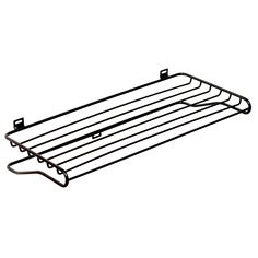 a black and white drawing of a shelf with two hooks on it's sides