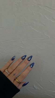 Chrome Blue Acrylic Nails, Crome Nails Navy Blue, Prussian Blue Nails, Navy Crome Nails, Navy Blue Nails With Pearls, Navy Blue With Chrome Nails, Navy With Chrome Nails, Navy Blue Gel X Nails, Navy Blue Chrome Nails Designs