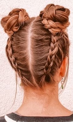 Braided Space Buns, Cool Hairstyles For Girls, Prom Hair Updo, Braided Bun, Party Hairstyles, Bun Hairstyles