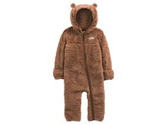 The North Face Kids Bear One-Piece (Infant) - Kid's Jumpsuit & Rompers One Piece : Toasted Brown : Please note, the logo and hardware color may vary in styles marked as Prior Season. A soft and plush fleece construction, The North Face Bear One-Piece keeps your little one warm and comfy with an attached hood and secured fold-over booties. Attached three-piece hood with ears. Asymmetrical zippered front closure with an internal draft flap. Embroidered logo on the left chest. Fold-over mitts at sl The North Face Baby, North Face Kids, Overcoat Jacket, Bear Ears, One Piece Suit, Baby Bear, Unisex Baby, Fur Babies, Boy Outfits