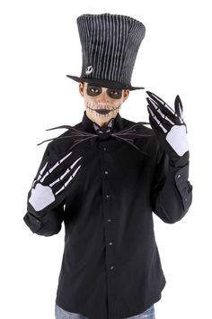 a man wearing a skeleton costume and top hat