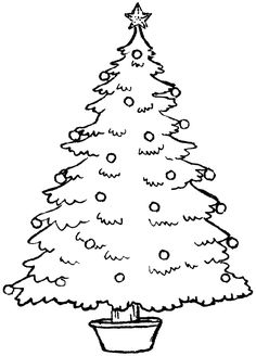 a christmas tree with presents under it and stars on the top, in black and white