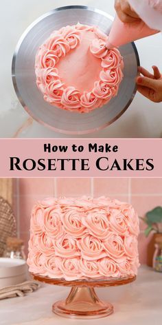 Basic Cake Icing Design, Rose Frosting Tip, Piped Birthday Cake Ideas, Simple Easy Cake Decorating, How To Make A Round Birthday Cake, Cake Decorating Rosettes, Rose Covered Cake, Simple Cake Decorating Flowers, Rose Piping Cake