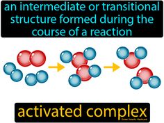 Activated Complex definition: An intermediate or transitional structure formed during the course of a reaction. Physics, Science, Quick Saves