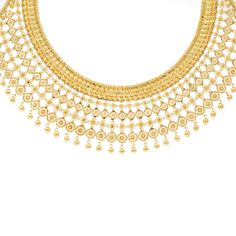 This 22k yellow gold jewelry set for women comes with an elegantly beaded necklace and a beautiful pair of drop/dangle earrings that will add an air of sophistication and class to any look. Features• 22K Yellow Gold• BeadingOur 22k yellow gold jewelry sets for women are just what a lady needs to feel beautiful for any occasion. At Virani Jewelers, we carry a wide selection of 22 karat Indian gold jewelry sets for women in both traditional and western styles. Find one that makes the perfect or pe 22k Yellow Gold Bridal Necklace For Reception, Elegant Yellow Temple Necklace For Festive Season, Gold Round Temple Necklace For Reception, Yellow Gold Necklace For Reception And Festivals, Gold Plated Yellow Gold Necklace For Reception, 22k Yellow Gold Necklaces For Reception, Yellow Gold 22k Necklaces For Receptions, 22k Yellow Gold Necklace For Reception, Gold Bridal Necklace With Round Beads For Reception