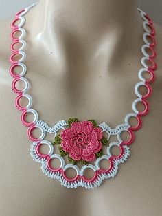 It is made of Turkish hand crocheted lace with polyester thread. The length of the necklace is 21 inches. Care: It is recommended to hand wash with cold water. White Crochet Bohemian Necklace, Bohemian White Crochet Necklace, Pink Crochet Necklace, Elegant White Crochet Necklace, Neck Accessories, Crocheted Lace, Green Necklace, Summer Jewelry, Crochet Lace