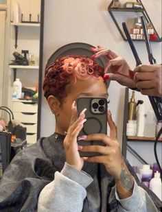 Finger Waves For Black Women Dyed, Red Brown Short Hair Black Women, Short Ruby Red Hair, Short Red Pixie Haircut Black Women, Skunk Stripe Pixie Cut Black Women, Burgundy Fingerwaves, Ginger Pixie Cut Black Women, Copper Pixie Cut Black Women, Ginger Finger Waves Black Women