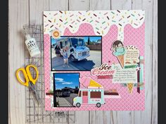 a scrapbook with an ice cream truck on it