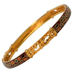 Ruby Bangles, Bridal Jewelry Vintage, Yellow Gold Bangle, Enamel Bangle, Artisan Bracelets, Gold Rings Fashion, Bangles Style, Gold Bangles Design, Red Bracelets