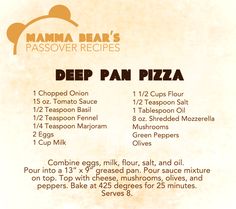 the recipe for deep pan pizza is shown in an advertisement with instructions to make it