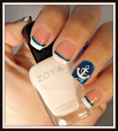 anchor manicure Sailor Nails, Nautical Nail Art, Nails Paint, Anchor Nails, Nautical Nails, Cruise Nails, Paint Tips, Nail Designs Pictures, Paint White