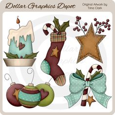 christmas stocking clipart with stockings, stars and other holiday decorating items on it