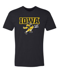 Iowa Herky Football Black T Shirt Fan Apparel T-shirt With Front Print, Black T-shirt With Sublimation Print For Fans, Black Sublimation Print Fan Apparel T-shirt, Black Fan Apparel T-shirt With Sublimation Print, Black Band Merch Top With Team Name, Black Band Merch Tops For Fan Gear, Black T-shirt With Screen Print For Fan Gear, Black Sublimation Print T-shirt For Fan Gear, Black Team Spirit Shirt With Screen Print