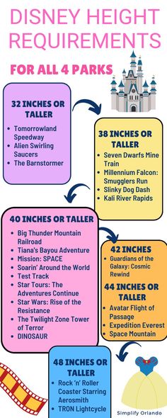 Disney World Ride Heights Height Restrictions Disney World, Disney Height Requirements 2023, Disney Ride Height Requirements, How To Tell Kids About Disney Trip, Disney World Tips And Tricks 2024, Disney Height Requirements, Disney World Height Requirements, Disney World Trip Planning, Disney Ride