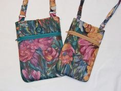 Need a lovely bag for your cell phone and other small essentials? These bags will do that for you. The larger bag measures 5 3/4" X 7 3/4" and is roomy enough for a cell phone, a small wallet, glasses, lipstick, keys, etc. The smaller bag measures 4 1/2" X 7" and has room for a cell phone in the main pocket and glasses, keys, cash in the smaller zipper pocket. The main pocket closes with a fabric or elastic loop and pretty button. The adjustable strap will allow you to use the bag crossbody or a shoulder bag. Entire bag is lightly padded with fleece to protect from bumps.  Design placement and button may vary from the one shown. Check out my other listings at https://www.etsy.com/shop/DesignedBySue2 Square Travel Phone Bag With Cell Phone Pocket, Travel Square Phone Bag With Cell Phone Pocket, Rectangular Everyday Zipper Phone Bag, Spring Rectangular Phone Bag With Adjustable Strap, Square Phone Bag With Cell Phone Pocket, Everyday Square Phone Bag With Cell Phone Pocket, Spring Crossbody Shoulder Bag With Cell Phone Pocket, Spring Rectangular Phone Bag With Cell Phone Pocket, Multicolor Square Phone Bag For Everyday Use